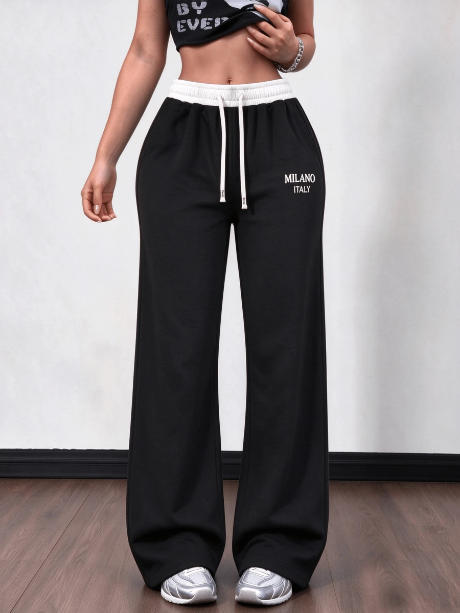 1pc Women's Autumn/Winter Soft Comfortable Breathable Running Fitness Sports Casual Letter Print Sweatpants