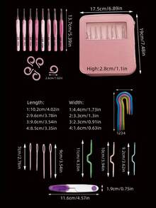 Pink Gradient 25pcs Crochet Tool Set, Includes 8pcs 2.5-6.0mm Soft Handle Crochet Hooks, 7pcs Cable Needles, 2pcs 7cm/9cm Large Eye Sewing Needles, 5pcs Pink Large Opening Stitch Markers, Suitable For Dolls, Shawls, Coasters, Sweaters And Other Yarn DIY Projects - Set - View 1