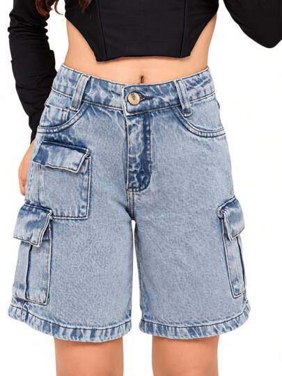 Shorts cargo jeans pedal marmorizado infantil juvenil 10 ao 16