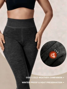 Women's High Waist Wide Ribbed Waistband Thermal Leggings, Soft Elastic Slim Fit Knitted Warm Pants, Comfortable Tummy Control Base Layer Tight Pants - Multicolor - View 3