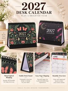 2027 Vintage Black Desktop Calendar With Different Beautiful Covers - The Inner Pages Feature Various Flower Designs, And The Back Can Be Used As A Memo, Perfect As A Gift For A Friend. - Single Piece - View 9