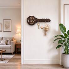 1pc Key Shaped Wooden Wall Mounted Key Holder, Home Sweet Home Print Key Rack With 4 Metal Hooks, Rustic Entryway Wall Decor Key Organizer For Front Door Hallway - Multicolor - View 8