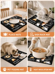 1pc Vintage Cafe Style Letter Print Dish Drying Mat, Absorbent Kitchen Dish Drying Mat, Coffee Machine Mat, Dishwashing Mat, Sink Mat, Kitchen Countertop Protector, Suitable For Cups, Plates, Utensils And Kitchen Decor - Multicolor - View 7