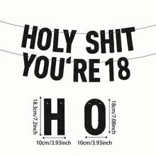 1 Set Black Glitter "Holy You're 18/21/30/40/50/60/70/80" Banner, 18/21/30/35/40/45/50/55/60/65/70/75/80/85/90 Years Old Happy Birthday Celebration Party Decorations - Black - View 8