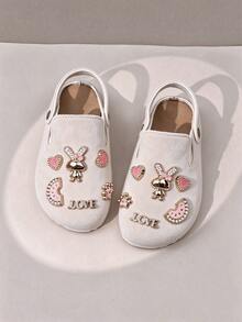 Girls' Light Brown Fun Decorative Buckle Shoes, Non-Slip Soft Sole Adjustable Strap Casual Closed-Toe Shoes, DIY Play - Beige - View 5