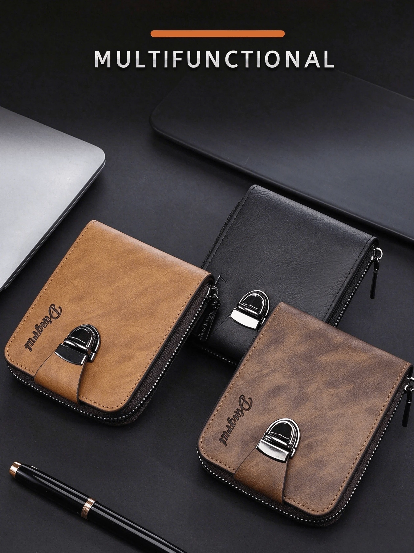 Men's Short Wallet Premium Vintage Zipper Coin Purse Multi-Card Slot Wallet Small Wallet Fashion - Multicolor - View 1