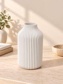 1pc Modern Minimalist Matte Striped Vase, Nordic Bohemian Short Neck Decorative Vase, Suitable For Reed Grass And Artificial Flowers, Living Room Bedroom Office Desktop Centerpiece Decor, Wedding Easter Spring Home Decoration - Vase - View 13