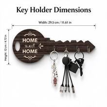 1pc Key Shaped Wooden Wall Mounted Key Holder, Home Sweet Home Print Key Rack With 4 Metal Hooks, Rustic Entryway Wall Decor Key Organizer For Front Door Hallway - Multicolor - View 2