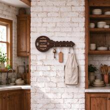 1pc Key Shaped Wooden Wall Mounted Key Holder, Home Sweet Home Print Key Rack With 4 Metal Hooks, Rustic Entryway Wall Decor Key Organizer For Front Door Hallway - Multicolor - View 7