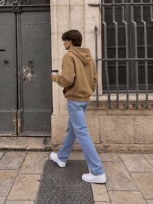 Men's Casual Drawstring Hooded Sweatshirt With Kangaroo Pocket, Relaxed Fit Pullover Hoodie - Maroon - View 3