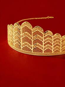 YIYI Jewelry Gold-Plated Luxury Geometric Hollow Head Chain, Bridal Wedding Eid Festival Party Hair Accessory Gift - XHG-004 - View 2