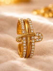 1/3 buah Cincin Terbuka Wanita yang Dapat Diatur, Baja Tahan Karat Berlapis Emas 18K, Desain Klip Kertas Berlian Imitasi Penuh, Dipadukan dengan Lingkaran Geometris dan Cincin Simbol Cinta Tak Terhingga, Mode Minimalis Cocok untuk Pemakaian Sehari-hari dan Acara Kumpul-kumpul - Emas - View 7