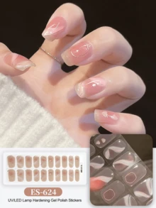 Stiker Kuku Gel Semi Kering Natal, 20 Buah, Tahan Lama, Kualitas Salon, Stiker Kuku Gel Mudah Dipasang & Dilepas dengan Lampu UV - Dusty Pink - View 8