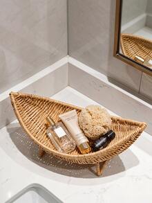 Woven Boat-Shaped Rattan Storage Tray With Sturdy Support Feet, Decorative Sundries Storage Basket, Desktop Organizer Container, Suitable For Bathroom, Living Room, Bedroom, Can Hold Skincare Products, Candles, Tea Set, Small Home Decor Items - Multiple Styles - View 7
