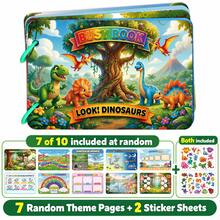Children's Quiet Book Busy Book, Reusable Sticker Activity Book For Kids 3+, 2 Rings Per Book, 9 Pages Total (7 Theme Base Pages + 2 Sticker Pages), Random Theme Pages, Back Of Stickers With Hook And Loop For Repeated Attachment And Detachment; Dinosaur, Animal, Transportation, Farm, Space And More Themes Available - Multicolor - View 12