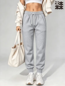 mulinsen Pantalones deportivos con forro térmico para mujer, tela amigable con la piel con cintura elástica, adecuados para fitness, deportes y uso diario - Gris - Ver 9
