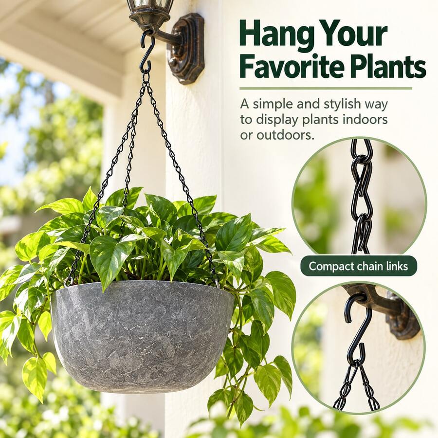 Black Metal Hanging Chain With S-Hook And Snap Clip, Suitable For Plant Baskets, Bird Feeders, Lanterns And Decorations, 25cm