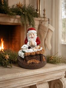 1-Piece Cute Santa Nativity Scene Statue, Santa Claus Praying Beside Baby Jesus And Sheep, Detailed Christmas Tabletop Ornament For Living Room, Entryway, Mantel, Shelf And Holiday Party Decor - 1PC - View 5