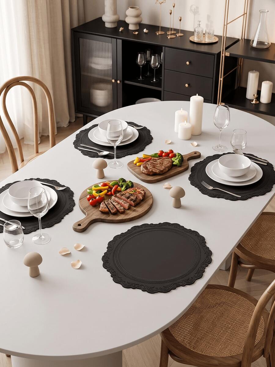 1pc 35cm Silicone Non-Slip Placemat, Nordic Style Dining Table Decor Mat, Washable, Easy To Clean, Wipe-Able, Non-Slip, Elegant Tablemat, Dining Table Setting, Kitchen Tabletop Pad, Holiday Wedding Decoration - Multicolor - View 1