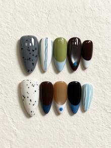 10pcs Handmade Press-On Nails, Almond Shape Fake Nails For Autumn ...