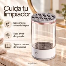 Limpiador eléctrico de brochas de maquillaje con recipiente transparente y tapa con orificios, blanco y gris - Transparente y blanco - Ver 8
