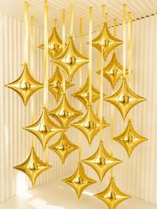 6/12pcs 24 Inch Gold Four-Pointed Star Foil Balloon Set, Includes Ribbon And Glue Dots, Metallic Gloss Hanging Star Balloons, Suitable For Birthday Party, Wedding, Shower Party, Graduation, Anniversary, Christmas, Photo Backdrop, Party And Event Decoration Supplies Set - Gold Four-pointed Star - View 6