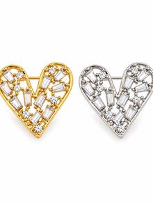 1pc Mini Heart Lapel Brooch, Gap-Proof Brooch, Exquisite Inlaid Pattern, Vintage Fashion Brooch, Unisex Clothing Accessory, Anniversary Occasion Gift - Love - View 1
