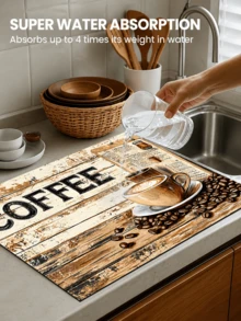1 buah Alas Pengering Piring Penyerap Motif Kayu Gaya Pedesaan, Alas Mesin Kopi, Alas Pencuci Piring, Alas Wastafel, Pelindung Meja Dapur, Cocok untuk Cangkir, Piring, Peralatan Makan dan Dekorasi Dapur Rumah - MultiWarna - View 9