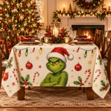 The Grinch 1pc Green Monster Christmas Tablecloth, Cartoon Holiday Print Table Cover, Festive Christmas Party Home Kitchen Decor - Multicolor - View 7