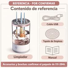 Limpiador eléctrico de brochas de maquillaje con recipiente transparente y tapa con orificios, blanco y gris - Transparente y blanco - Ver 7