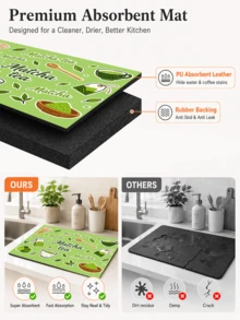 1pc Matcha Tea Fresh Japanese Style Dish Drying Mat, Absorbent Dish Drying Pad, Coffee Machine Mat, Dishwashing Mat, Sink Mat, Kitchen Countertop Protector, Suitable For Cups, Plates, Tableware And Kitchen Decor - Multicolor - View 9