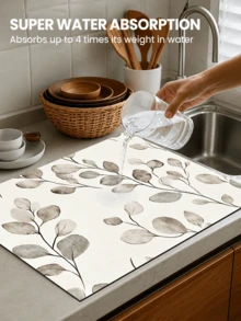 1pc Minimalist Botanical Style Kitchen Countertop Mat, Dish Drying Mat, Absorbent Dish Drying Mat, Coffee Machine Mat, Dishwashing Mat, Sink Mat, Kitchen Countertop Protector, Suitable For Cups, Plates, Tableware And Kitchen Decor - Multicolor - View 10