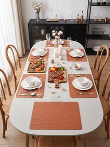 1-6 Colors Plaid Woven Texture Placemats, Luxury French Style PU Rectangular Rounded Corner Waterproof Oil-Proof Heat-Resistant Table Mats For Home Dining Room Afternoon Tea Table Decor - Multicolor - View 9