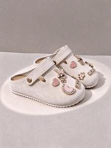 Girls' Light Brown Fun Decorative Buckle Shoes, Non-Slip Soft Sole Adjustable Strap Casual Closed-Toe Shoes, DIY Play - Beige - View 4