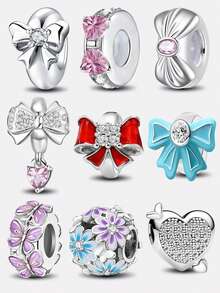 1pc Bow Heart Pendant, Suitable For Women's Bracelets, Bangles, DIY Jewelry Making, And Daily Outfit Matching, Can Decorate Girls' Jewelry - Silver - View 12