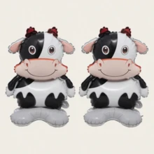 2pcs Small 3D Standing Black & White Cow Aluminum Foil Balloons, Suitable For Birthday Party Decoration Balloons, Theme Party Decoration Balloons - View 7