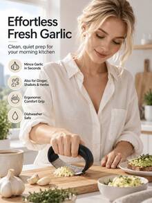 SMEG is gems Garlic Press Rocker, Ergonomic Curved Handle Garlic Mincer, Stainless Steel Garlic Crusher For Garlic, Ginger, Shallots And Herbs, Kitchen Prep Gadget - Black - View 3