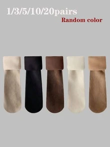 5 Pairs Of Comfortable Winter Socks - Thick, Warm, Soft, Earthy, Polyester And Spandex Blend, Knitted, Solid Color, Suitable For Cold Weather/Yoga/Sleep, Fashionable Women - Multicolor - View 10