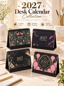 2027 Vintage Black Desktop Calendar With Different Beautiful Covers - The Inner Pages Feature Various Flower Designs, And The Back Can Be Used As A Memo, Perfect As A Gift For A Friend. - Single Piece - View 3