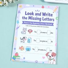 Children's English Vocabulary Spelling Practice Workbook, Complete Word First Letter From Pictures, Colorful Illustrations With English Phrases, Suitable For English Enlightenment, Home Learning And Classroom Practice, Back To School Learning Supplies Student Holiday Gift - Multicolor - View 13