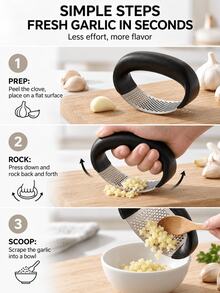 SMEG is gems Garlic Press Rocker, Ergonomic Curved Handle Garlic Mincer, Stainless Steel Garlic Crusher For Garlic, Ginger, Shallots And Herbs, Kitchen Prep Gadget - Black - View 8