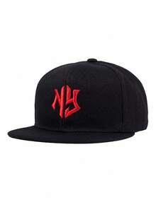 1pc Men's Geometric Pattern Embroidered Hip Hop Hat, Outdoor Adjustable Sun Protection Casual Cap, Spring/Autumn - Red - View 17