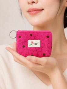 Fashionable Printed Corduroy Mini Coin Purse With Keychain - Casual Fashion Children's Bag, Perfect For Storing Keys, Data Cables, Coins And Rings - Easy To Clean And Washable - Multiple Colors Available. Perfect Gift For Friends, Halloween Special Offer - Multicolor - View 5