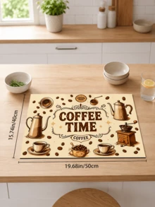 1pc Coffee Bean Print Absorbent Dish Drying Mat, Kitchen Sink Mat, Coffee Machine Mat, Dishwashing Mat, Countertop Protector Mat, Suitable For Cups, Plates, Tableware And Home Kitchen Decor - Multicolor - View 14