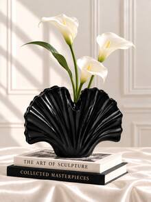 1pc Black Resin Shell Shaped Modern Vase, Suitable For Living Room, Tabletop Decor - Multicolor - View 5