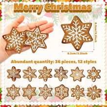 Dekorasi Natal Gantung Kayu Bentuk Kepingan Salju Kue Jahe dengan Tali, Cocok untuk Pesta Natal dan Liburan - MultiWarna - View 2