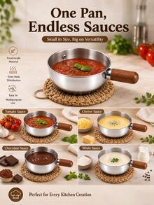 Stainless Steel Small Milk Pot With Heat-Insulated Handle, Short Handle Mini Soup Pot, Suitable For Milk, Melting Butter, Chocolate, Gravy, Egg Custard, Tea, Dessert Preparation, Kitchen Cooking, Serving - View 2