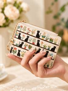 Dompet Kartu Anak-Anak Multi-Slot Bahan PU Modis, Tempat Kartu Bisnis, Tempat Kartu Kredit, Dompet Mini, Tas Genggam, Motif Kucing Halloween, Cocok Sebagai Hadiah Anak-Anak - MultiWarna - View 2