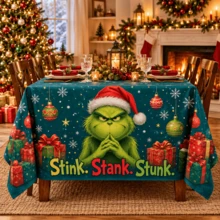 The Grinch 1pc Green Monster Christmas Tablecloth, Cartoon Holiday Print Table Cover, Festive Christmas Party Home Kitchen Decor - Multicolor - View 6