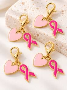 12 Pcs Pink Breast Cancer Awareness Keychain Set, Breast Cancer Awareness Memorial Accessories | Pink Ribbon And Heart Hope Keychains, Women's Party Favors, Breast Cancer Survivor Gifts - Baby Pink - View 6